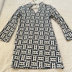 MAHI GOLD- Ideal dress navy & white for summer, long sleeve, pretty neckline!